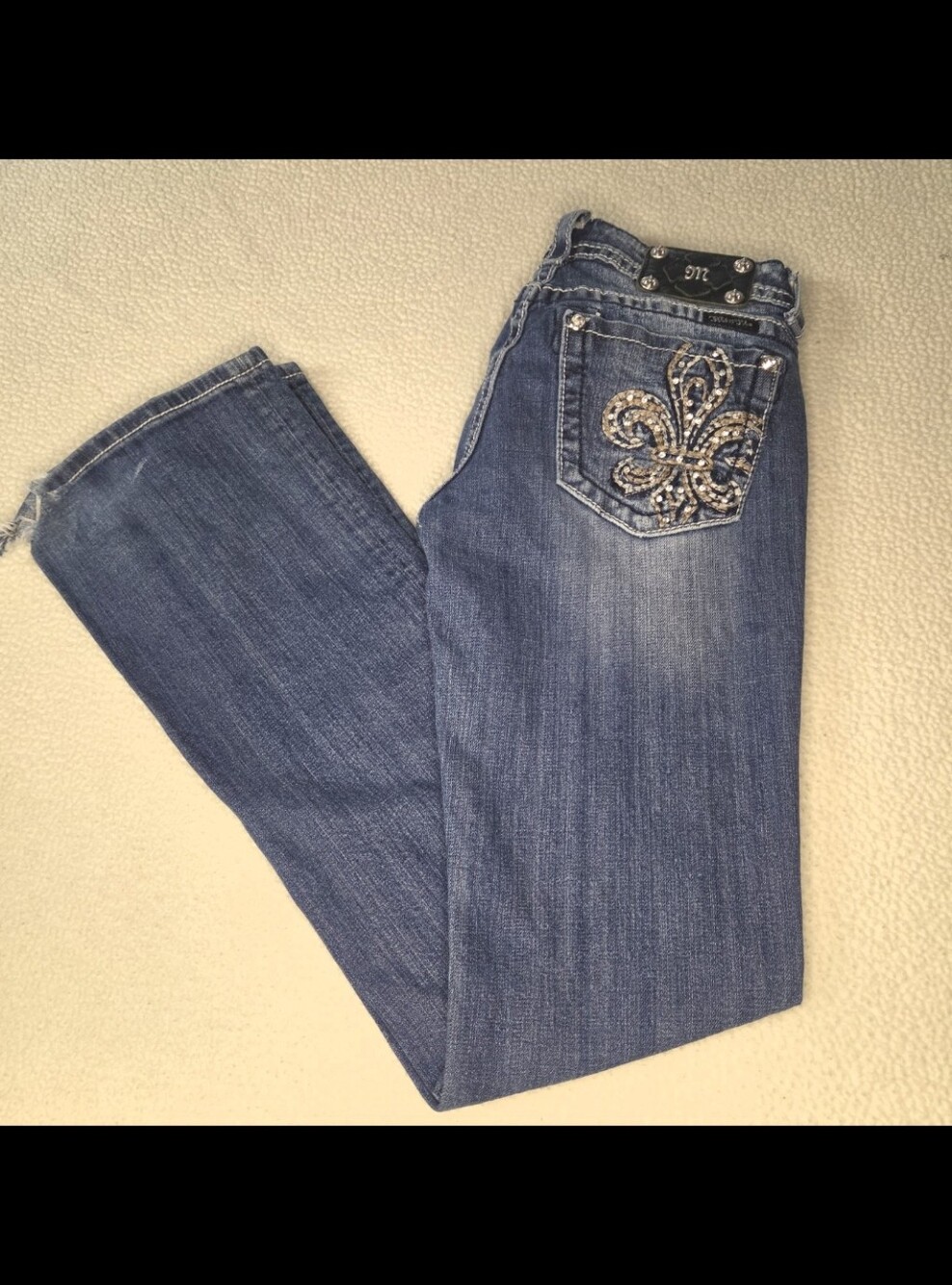 Miss Me Embellished Fleur-Detail Dark Blue Women's Jeans Size 29
